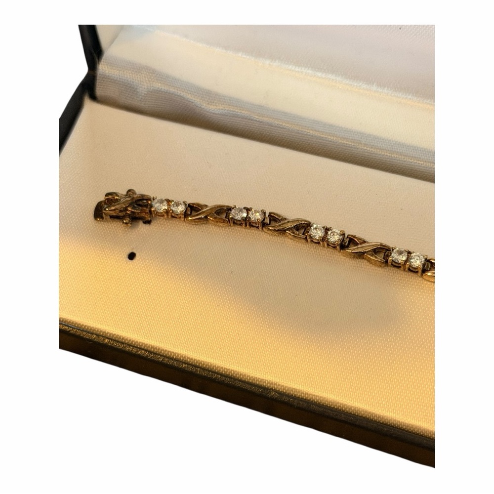 Gold Tone Cubic Zirconia Tennis Bracelet & Stud Earrings Set Gift Boxed - Picture 5 of 6